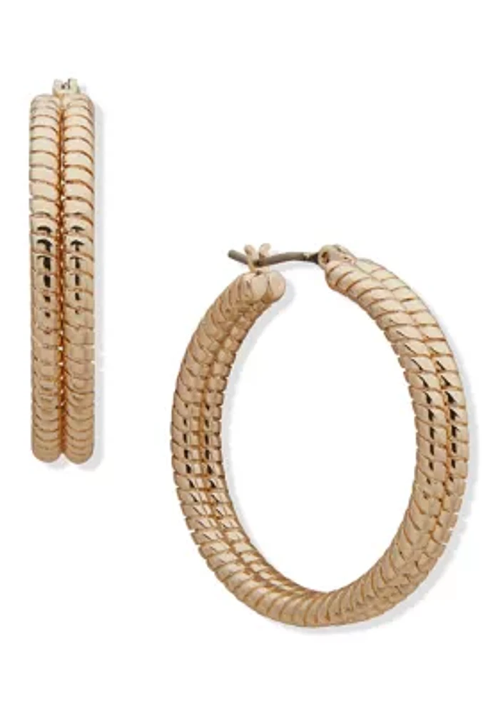 Gold Tone 32 Millimeter Snake Chain Hoop Earrings