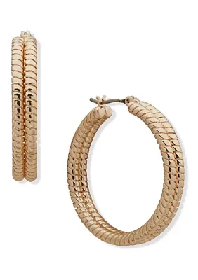 Gold Tone 32 Millimeter Snake Chain Hoop Earrings