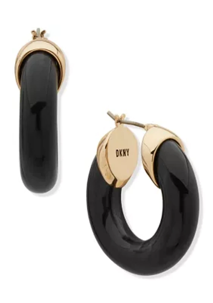 Gold Tone 28 Millimeter Black Rounded Hoop Earrings