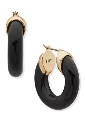 Gold Tone 28 Millimeter Black Rounded Hoop Earrings