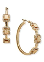 Gold Tone 35 Millimeter Crystal Link Hoop Earrings