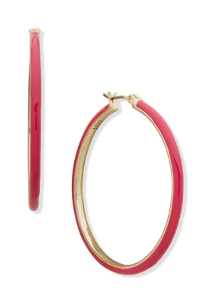 Gold Tone Enamel Hoop Earrings