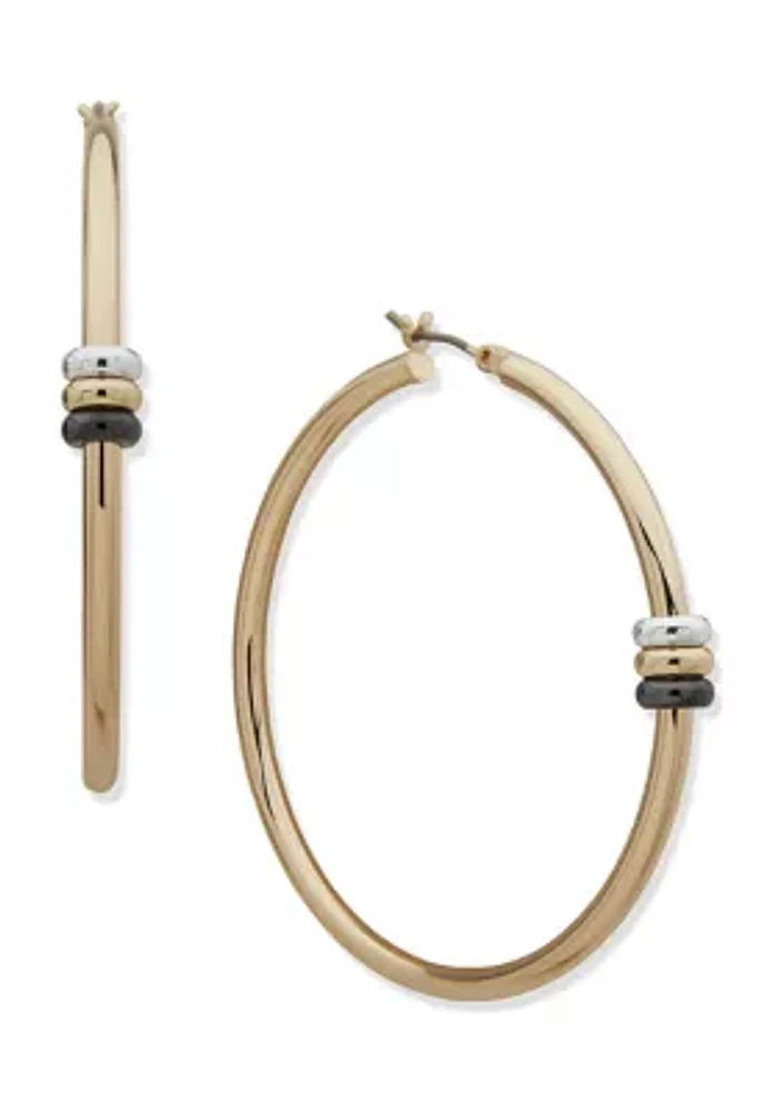 Tri Tone Rondelle Hoop Earrings