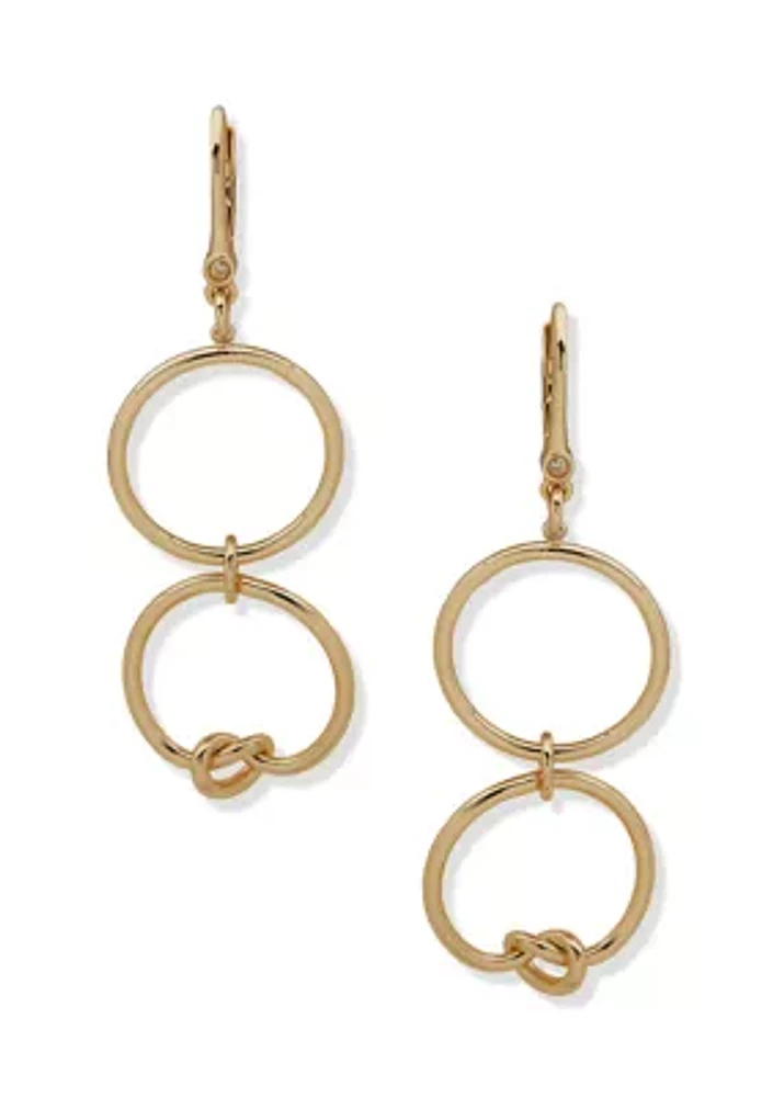 Gold Tone Double Drop Knot Earrings