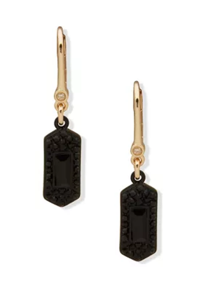 Gold Tone Black Hex Pavé Drop Earrings