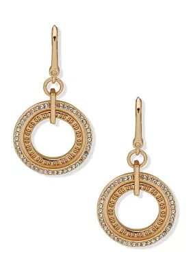 Gold Tone Crystal Logo Orbital Earrings