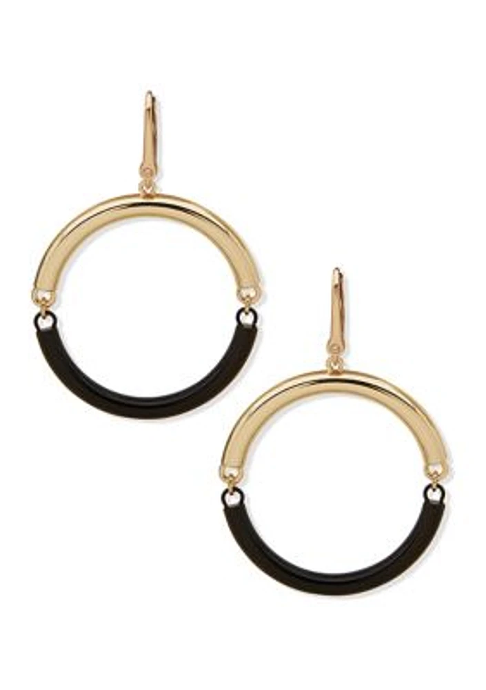 Gold Tone Enamel Split Drop Earrings