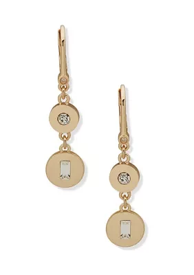 Gold Tone Crystal Stone Disc Drop Earrings