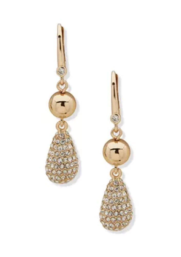 Gold Tone Crystal Teardrop Double Drop Earrings