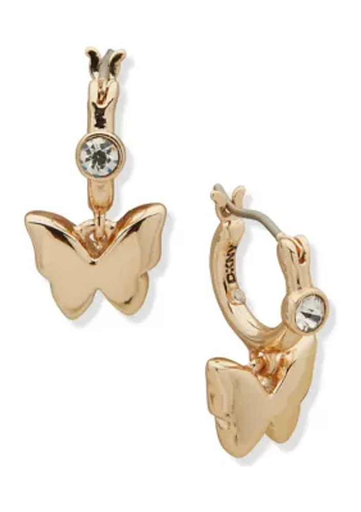 Gold Tone 12 Millimeter Butterfly Drop Earrings