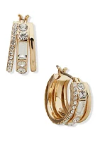 Gold Tone 16 Millimeter Crystal Stone Split Hoop Earrings