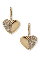 Gold Tone White Crystal Heart Drop Earrings