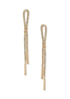 Gold Tone White Crystal Looped Pavé Linear Earrings