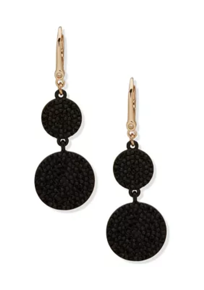 Gold Tone Disc Double Drop Earrings