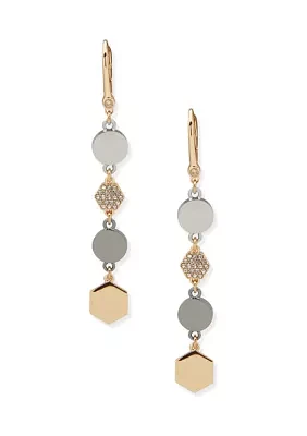 Tri Tone Crystal Pavé Hex Linear Earrings