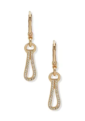 Gold Tone White Crystal Pavé Loop Drop Earrings