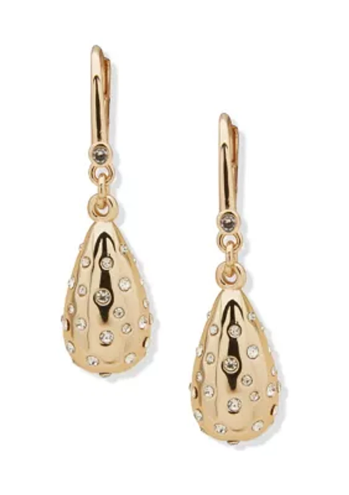 Gold Tone Pavé Puffy Teardrop Earrings