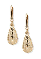 Gold Tone Pavé Puffy Teardrop Earrings