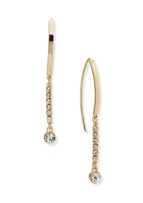 Gold Tone White Crystal Stone Drop Threader Earrings