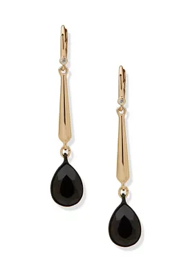 Gold Tone Jet Teardrop Linear Earrings