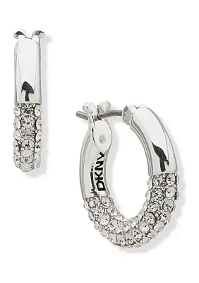 16 Millimeter Silver Tone Crystal Half Pavé Hoop Earrings