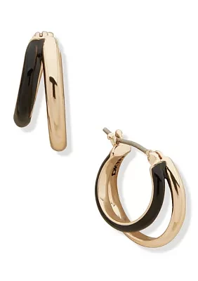 Gold Tone Jet 18 Millimeter Enamel Split Hoop Earrings