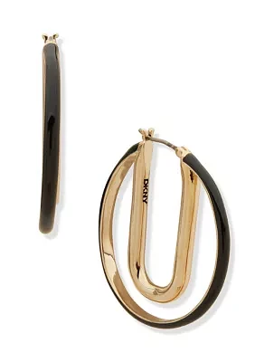 Gold Tone Jet 35 Millimeter Enamel Double Hoop Earrings