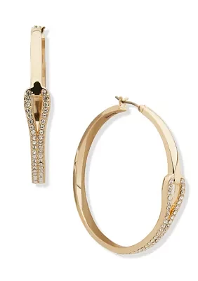 Gold Tone White Crystal 45 Millimeter Looped Pave Hoop Earrings