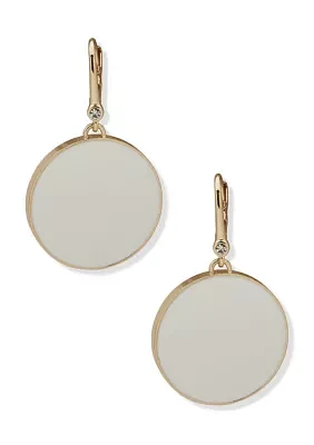 Gold Tone White Large Inlay Drop Earrings