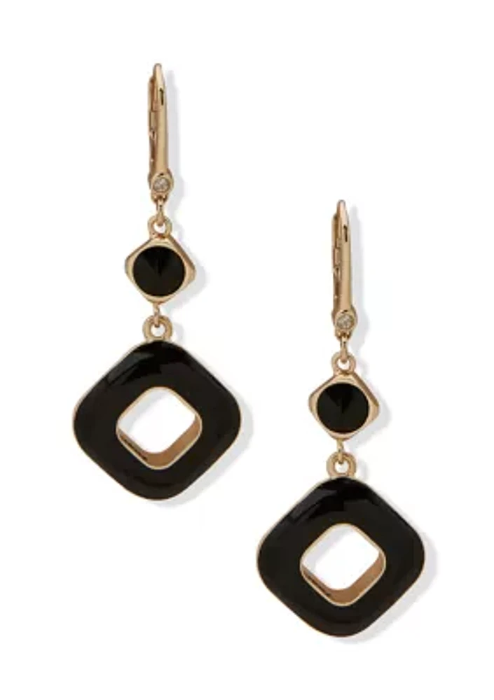 Gold Tone Jet Square Double Drop Earrings