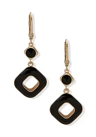 Gold Tone Jet Square Double Drop Earrings