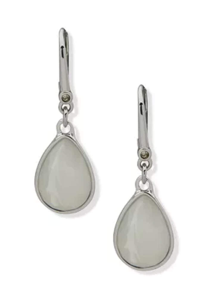 Silver Tone White Teardrop Earrings