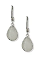 Silver Tone White Teardrop Earrings