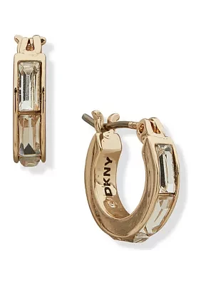 Gold Tone Crystal White 14 Millimeter Baguette Hoop Earrings