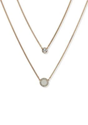 Gold Tone White Inlay Double Row Necklace