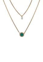 Gold Tone Turquoise Inlay Double Row Necklace