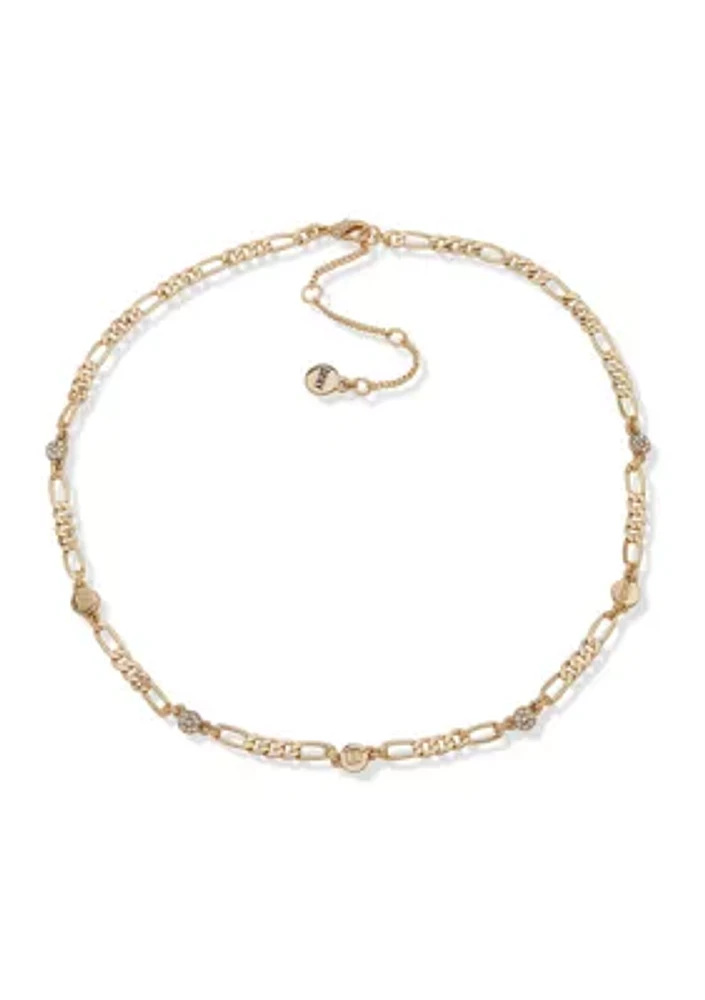 Gold Tone 16" Crystal Logo Collar Necklace