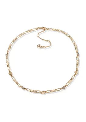 Gold Tone 16" Crystal Logo Collar Necklace