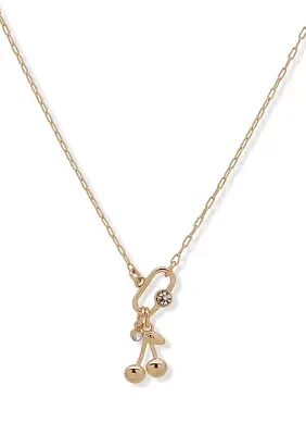 Gold Tone 16" Cherry Pendant Necklace