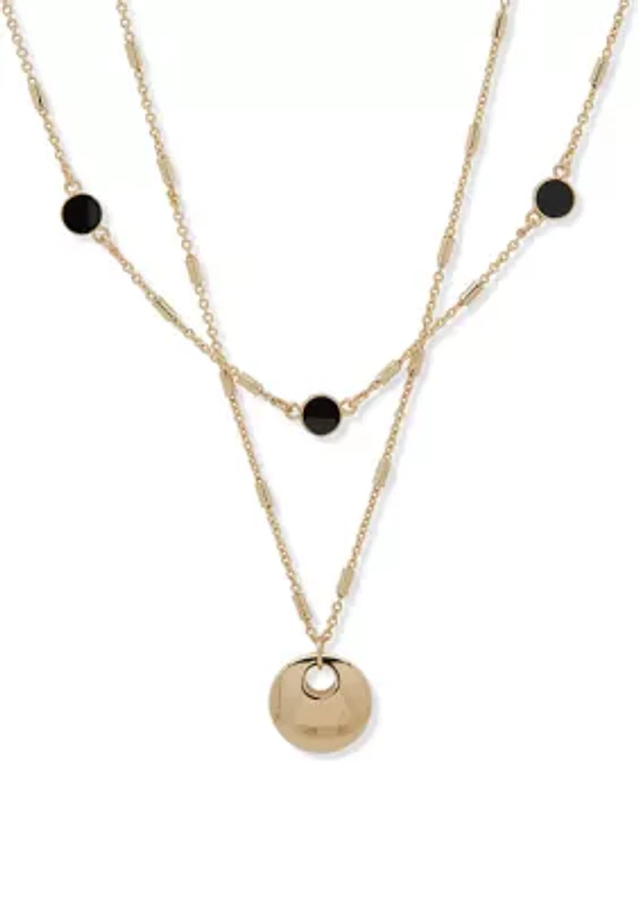 Gold Tone 16" 2-Row Disc Pendant Necklace