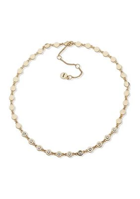 Gold Tone Crystal Stone Disc Collar Necklace