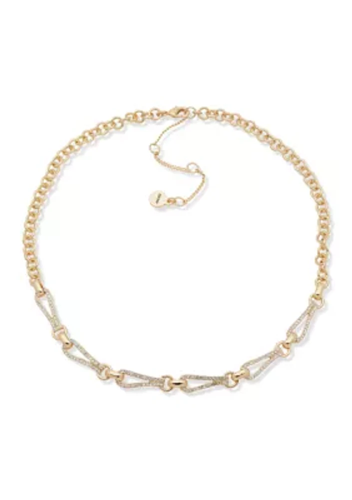 Gold Tone White Crystal Looped Pavé Frontal Necklace