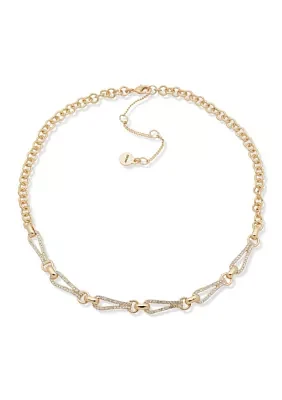 Gold Tone White Crystal Looped Pavé Frontal Necklace