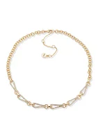 Gold Tone White Crystal Looped Pavé Frontal Necklace