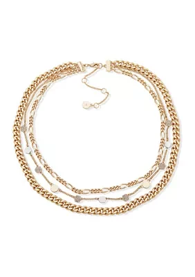 Tri Tone Crystal Pavé Hex Multirow Necklace