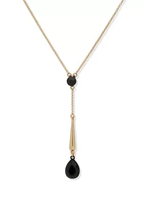 Gold Tone Jet Teardrop Y Necklace