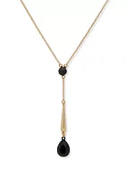 Gold Tone Jet Teardrop Y Necklace