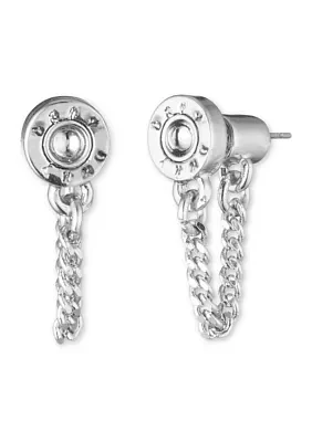 Silver Tone Rivet Chain Front Back Earrings