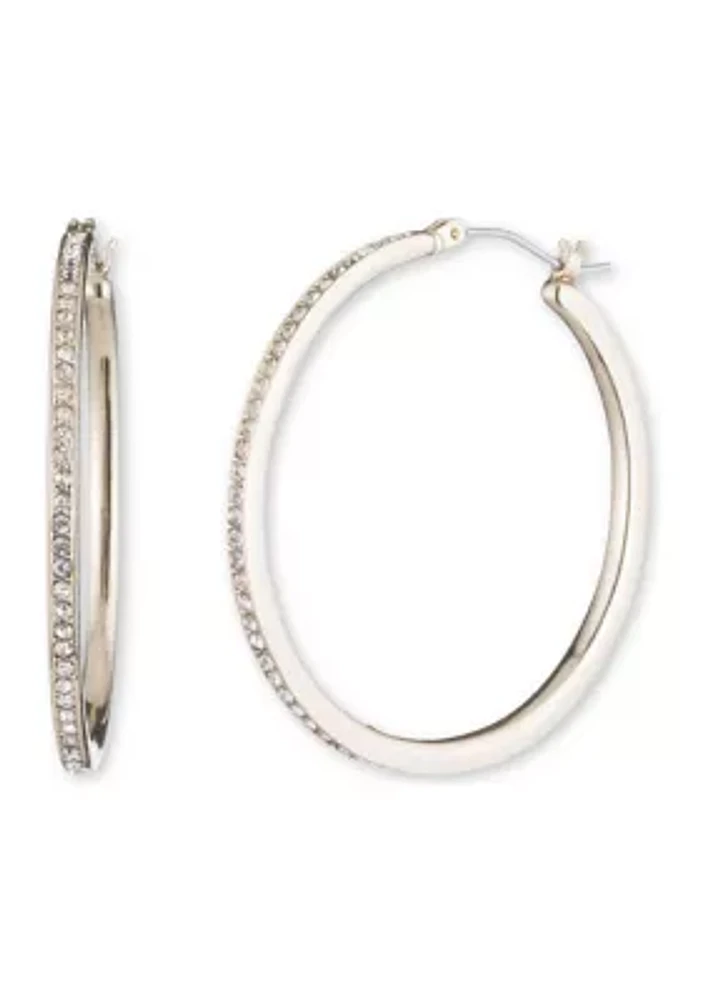 Gold Tone Large Crystal Pavé Hoop Earrings