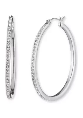 Silver Tone Large Crystal Pavé Hoop Earrings